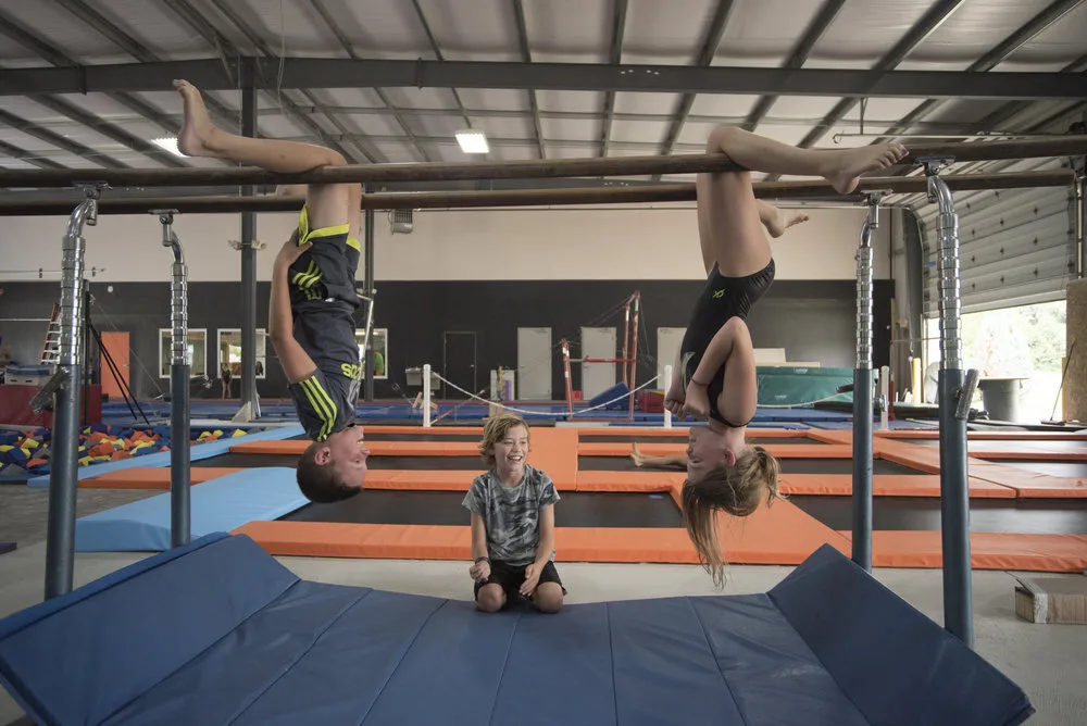 Kids handing upside down